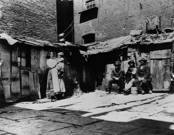 Italian immigrant families in New York on Jersey Street, living in shacks. (Photo by Jacob A Riis/Getty Images)